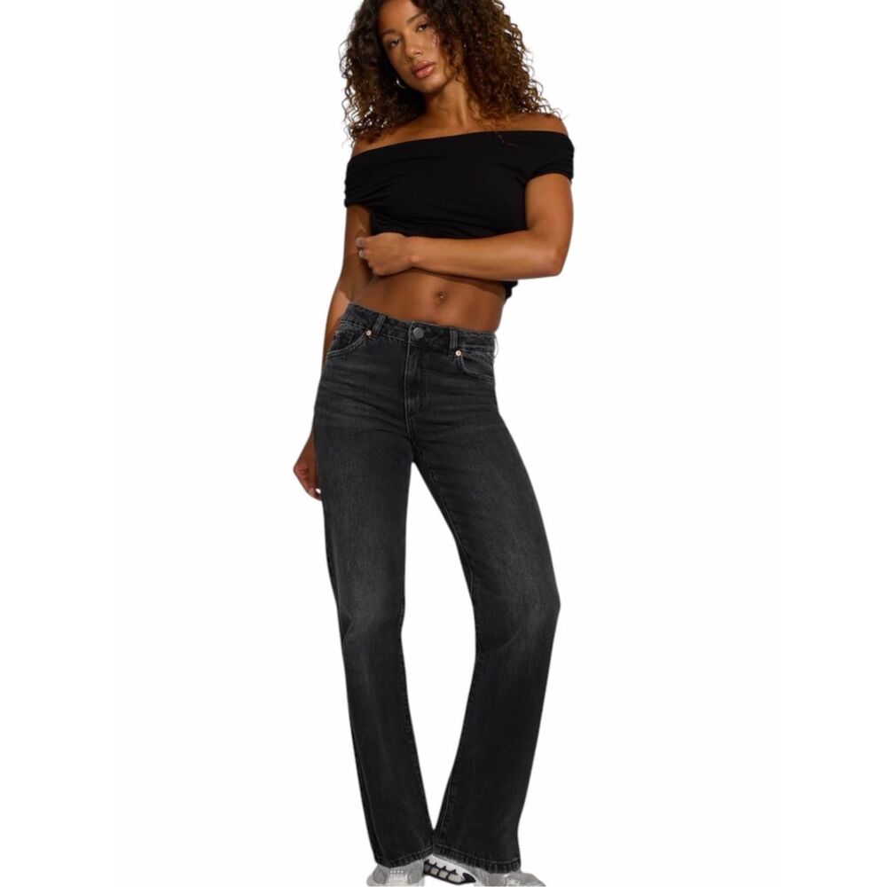 GARAGE Denim 90s Straight Distressed Black Wide Leg Jeans Size 3 / 26